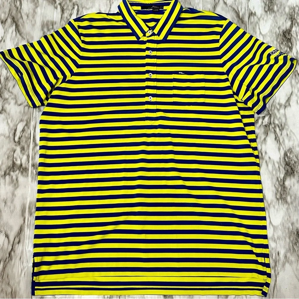 Ralph Lauren RLX Yellow and Blue Polo Shirt Las Vegas Golf Resort Wear Preppy